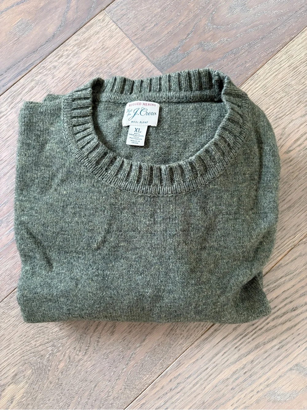 J. Crew Men's Olive Green Merino Wool Crewneck Sweater